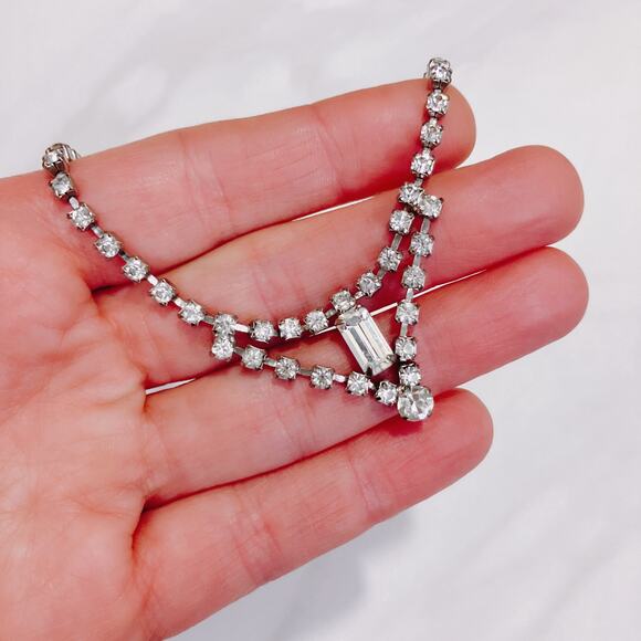 Vintage Mid Century Choker Necklace, Rhinestone, Hollywood Regency, 1950s - Picture 3 of 11